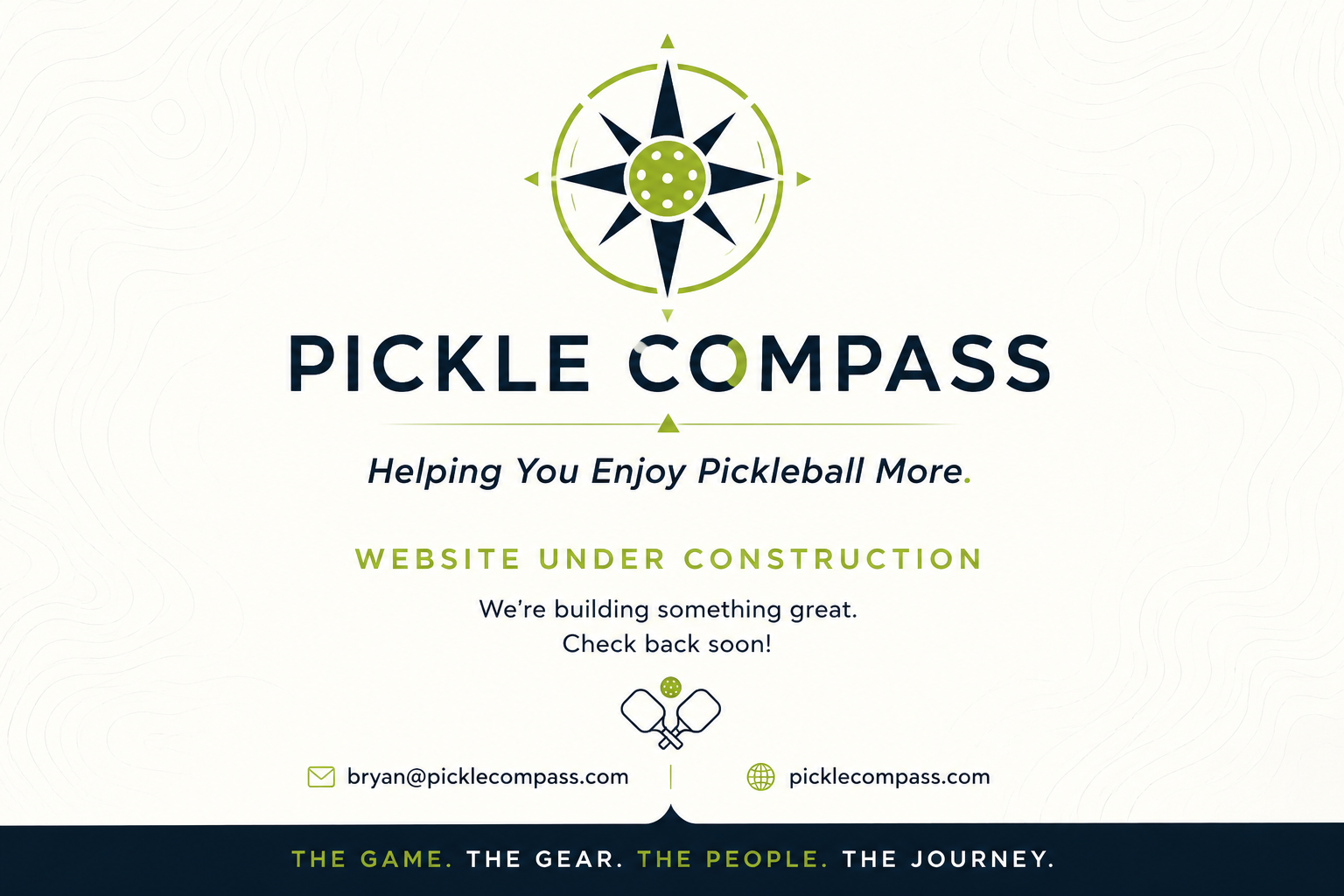 Pickle Compass. Helping You Enjoy Pickleball More. Website under construction. We're building something great. Check back soon. Contact bryan@picklecompass.com.